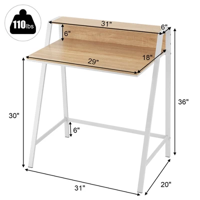 Costway 2 Tier Computer Desk PC Laptop Table Study Writing Home Office Natural - Image 2
