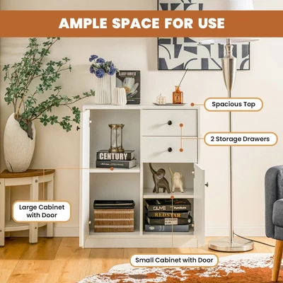 Costway Kitchen Storage Cabinet 2 Drawer Sideboard Floor Cupboard With Adjustable Shelves - Image 4