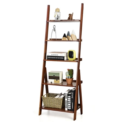 Costway 5-Tier Bamboo Ladder Shelf Bookshelf Display Storage Rack Flower Stand - Image 11