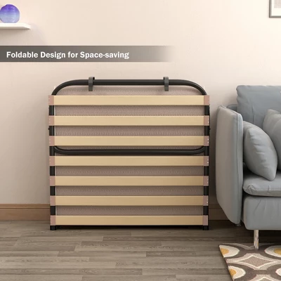 Costway Folding Bed W/Memory Foam Mattress Metal Guest Sleeper Wood Slats Made In Italy - Image 5