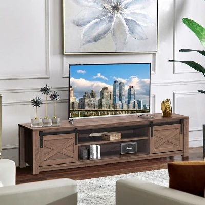 Costway Sliding Barn Door TV Stand For TV's Up To 65'' Storage Shelf Entertainment Center - Image 2