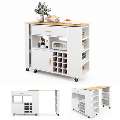 Costway Reversible Folding Kitchen Island Cart Utility Storage Trolley Wine Rack Shelves - Image 10