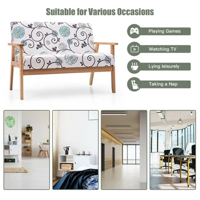 Costway Modern Fabric Loveseat Sofa Couch Upholstered 2-Seat Wood Armchair - Image 6