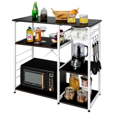 Costway Industrial Kitchen Baker's Rack Microwave Stand Utility Home Shelf W/ 6 Hooks - Image 8