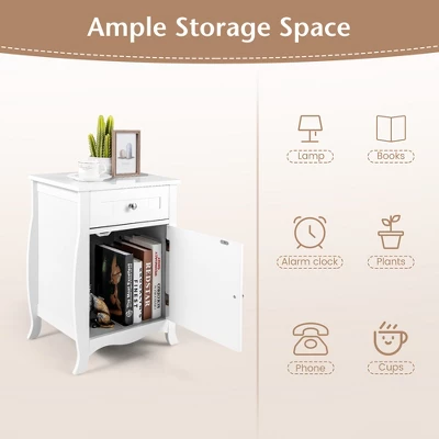 Costway 2PCS Nightstand With Drawer Cabinet Curved Legs Sofa Side End Accent Table White - Image 5