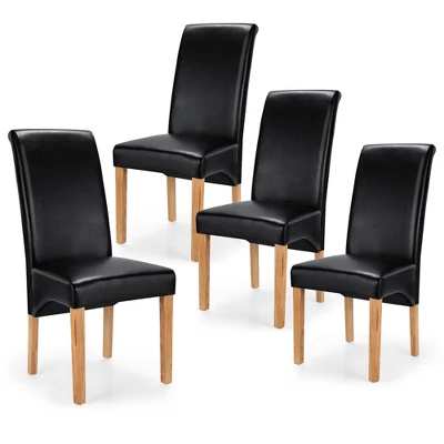 Set Of 4 Dining Chairs Upholstered Padded Side Chairs W/ Rubber Wood Legs BlackBeige - Image 11