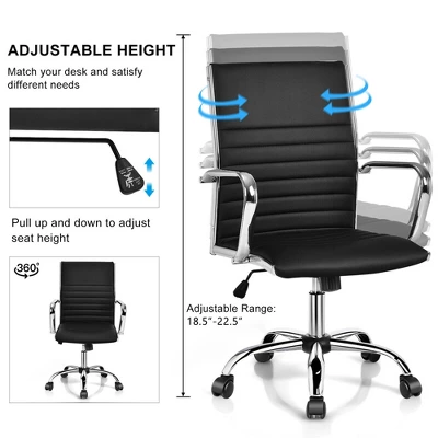 Costway Set Of 2 PU Leather Office Chair High Back Conference Task Chair W/Armrests - Image 6