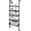 Costway 5-Tier Ladder Shelf Wood Wall Mounted Bookshelf W/Metal Frame Display Shelf