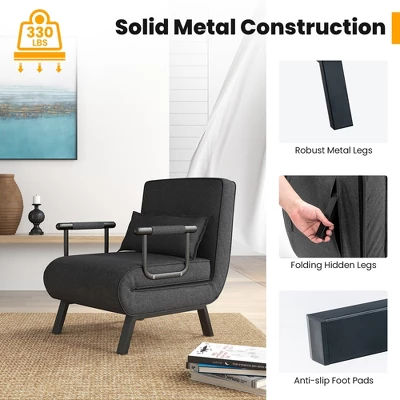 Costway Folding 5 Position Convertible Sleeper Bed Armchair Lounge Couch W/ Pillow - Image 7