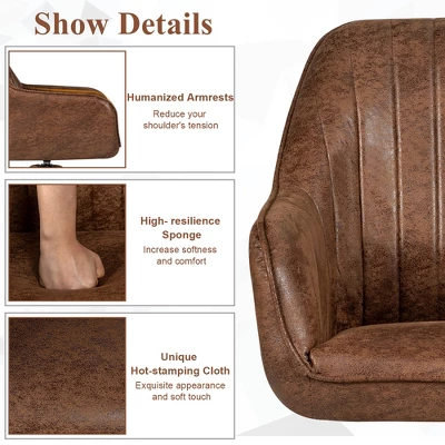 Costway Mid Century Swivel Accent Chair Hot-Stamping Cloth Armchair Retro Brown - Image 7