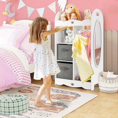 Costway Kids Dress Up Storage Hanging Armoire Dresser Costume Closet W/Mirror & Toy Bins - Image 2