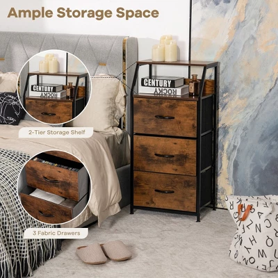 Costway 3 Drawer Dresser W/ Wood Top Sturdy Steel Frame Storage Organizer Dresser - Image 6