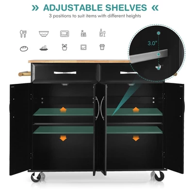 Costway 4-Door Rolling Kitchen Island Cart Buffet Cabinet W/ Towel Racks Drawers WhiteBlack - Image 4