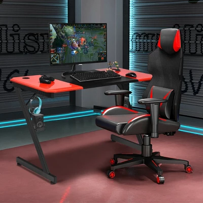 Costway 47 Inch Gaming Desk Z Shape Computer Desk W/ Storage For Cup Headphone Speaker