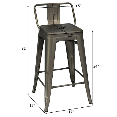 Costway Set Of 4 Low Back Metal Counter Stool 24'' Seat Height Industrial Bar Stools GunBlack