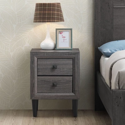 Costway Nightstand W/2 Drawers Multipurpose Retro Grey Bedside Table Fully Assembled - Image 3
