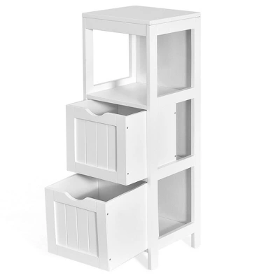 Costway Bathroom Floor Cabinet Side Wooden Storage Organizer W/ Removable Drawers White - Image 4