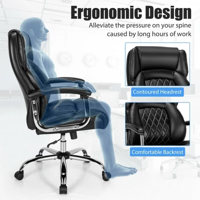Costway 500LBS Adjustable Office Chair Adjustable Leather Task Chair Black - Image 7