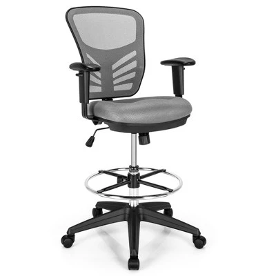 Costway Mesh Drafting Chair Office Chair W/Adjustable Armrests & Foot-Ring - Image 11