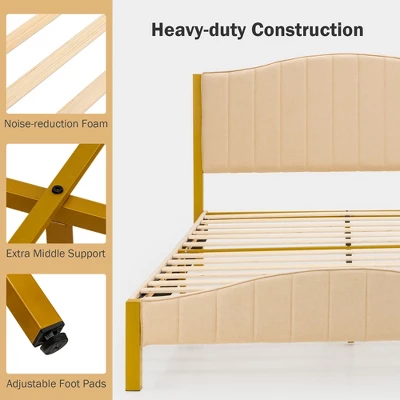 Costway FullQueen Size Upholstered Bed Frame Mattress Foundation Platform Quilted Headboard - Image 6