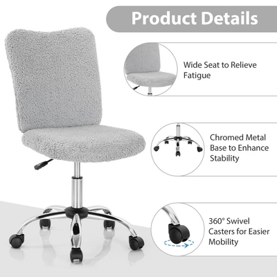 Costway Armless Faux Fur Leisure Office Chair Adjustable Swivel Task Chair - Image 9