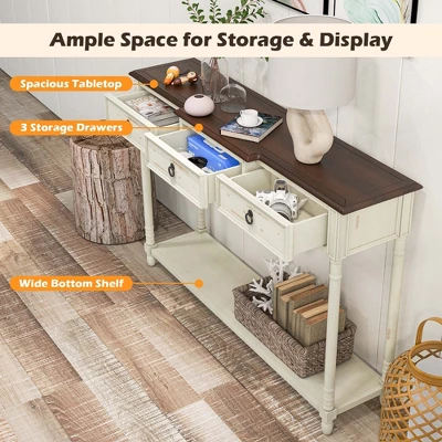 Costway Farmhouse Console Table Entryway Sideboard With 3 Drawers & Open Storage Shelf - Image 5